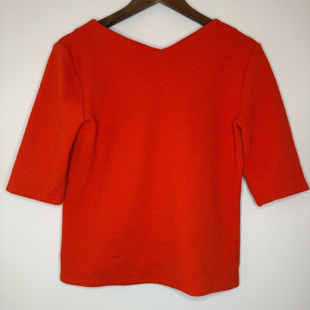 Small Ann Taylor Bold Orange Red Textured V-Neck Top Office Work Business Casual - Picture 2 of 9